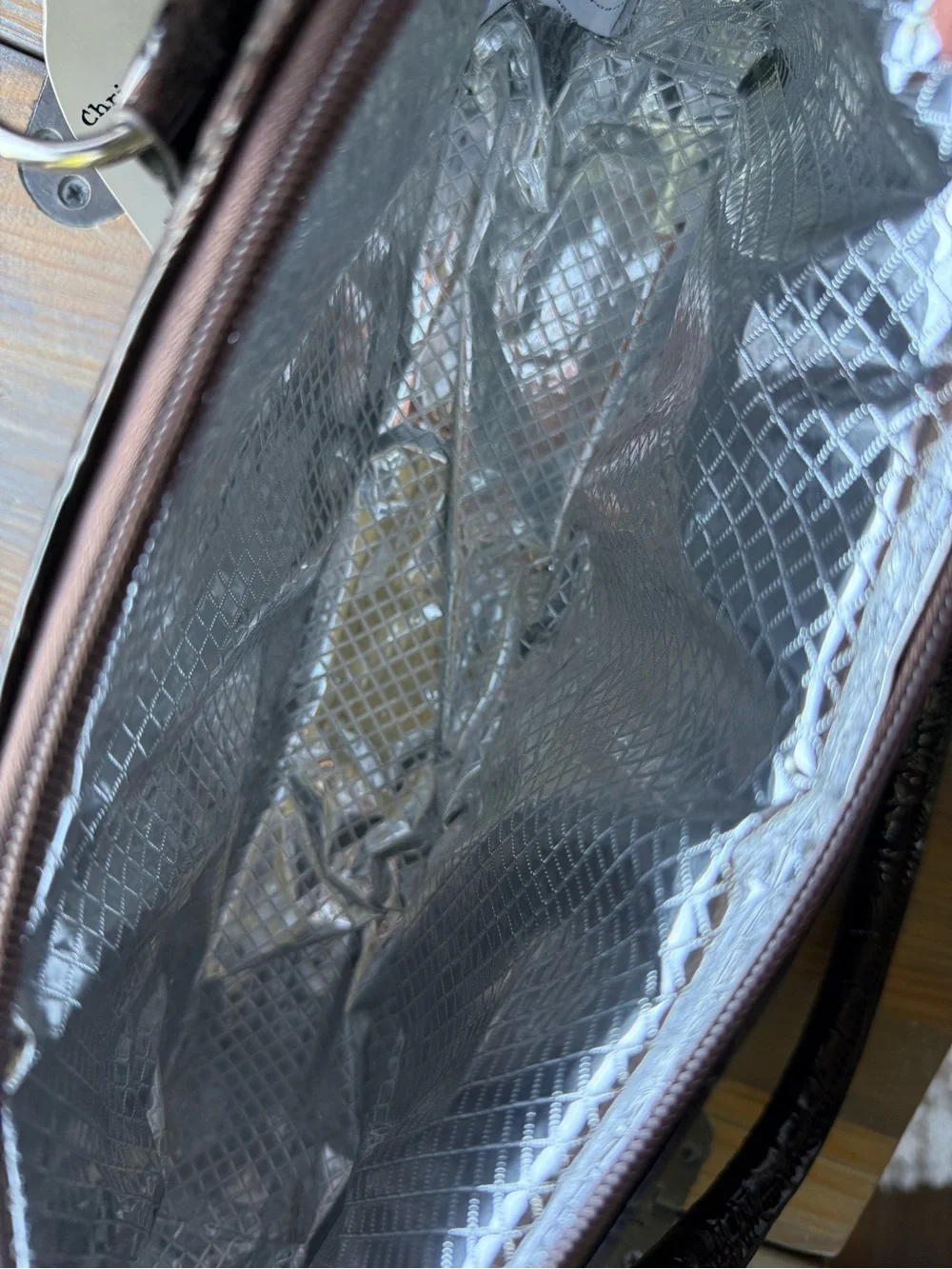 Insulated Wine Tote or Lunch Bag Brown and Black Croc-Embossed With Corkscrew - Picture 3 of 5